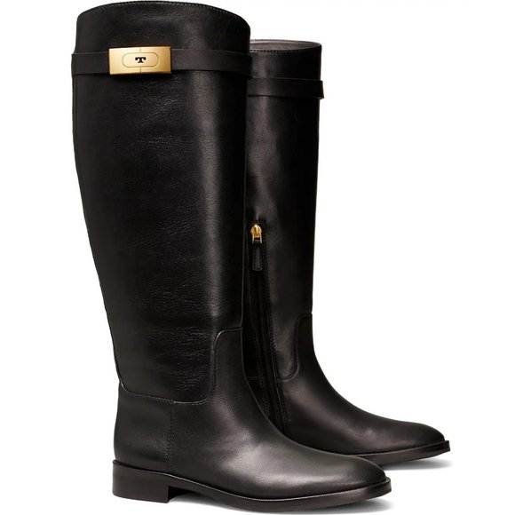 Tory Burch $528 NIB T Hardware Riding Boot Black Gold 7 8.5 9 9.5 - Picture 5 of 10
